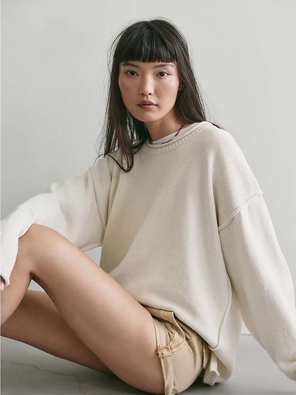 NWT FREE PEOPLE WE THE FREE Ella Roll-Neck Cotton Knit Sweater | Gardenia $148